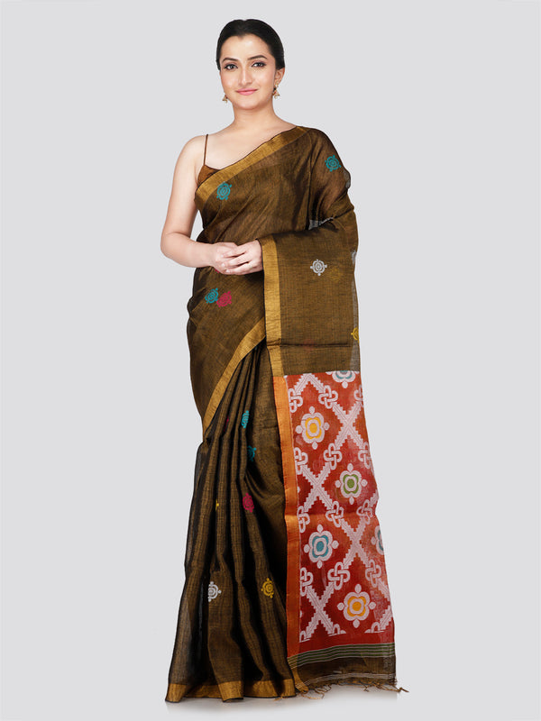 PinkLoom Women's Multi Tissue Linen Saree