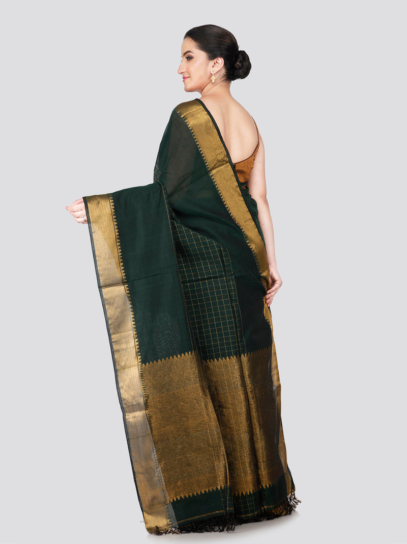 PinkLoom Women's Green Cotton Silk Saree