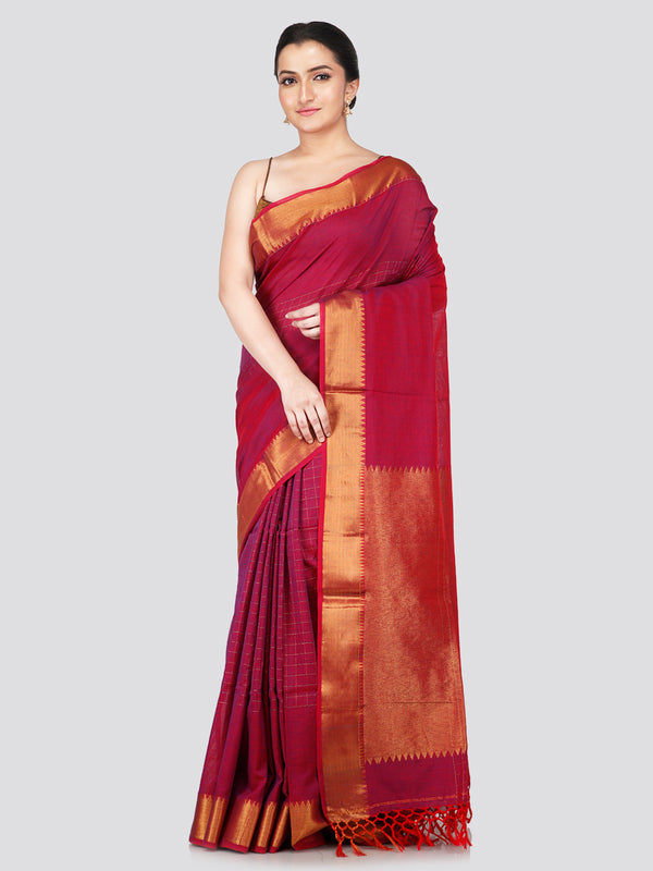 PinkLoom Women's Maroon Cotton Silk Saree