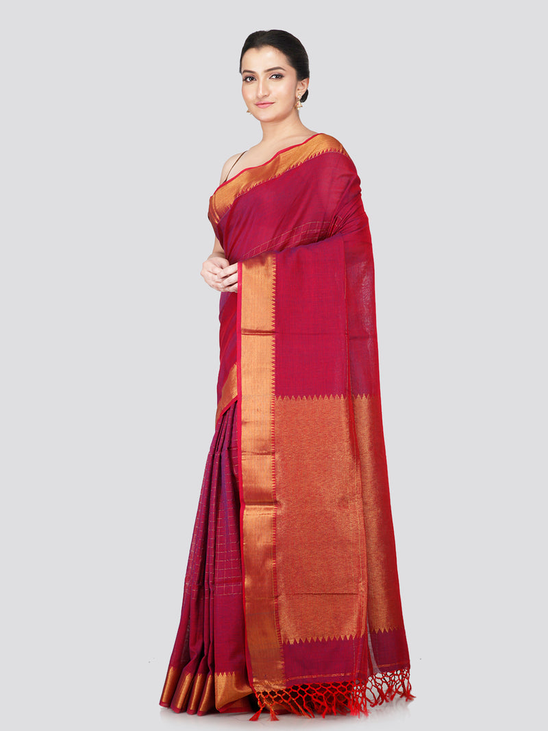 PinkLoom Women's Maroon Cotton Silk Saree