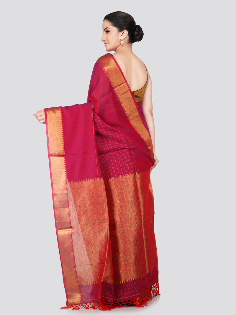 PinkLoom Women's Maroon Cotton Silk Saree