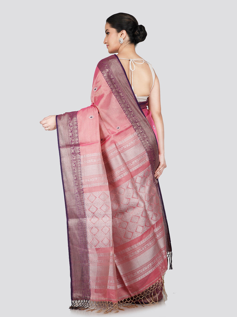 PinkLoom Women's Pink Silk Kanjeevaram  Saree