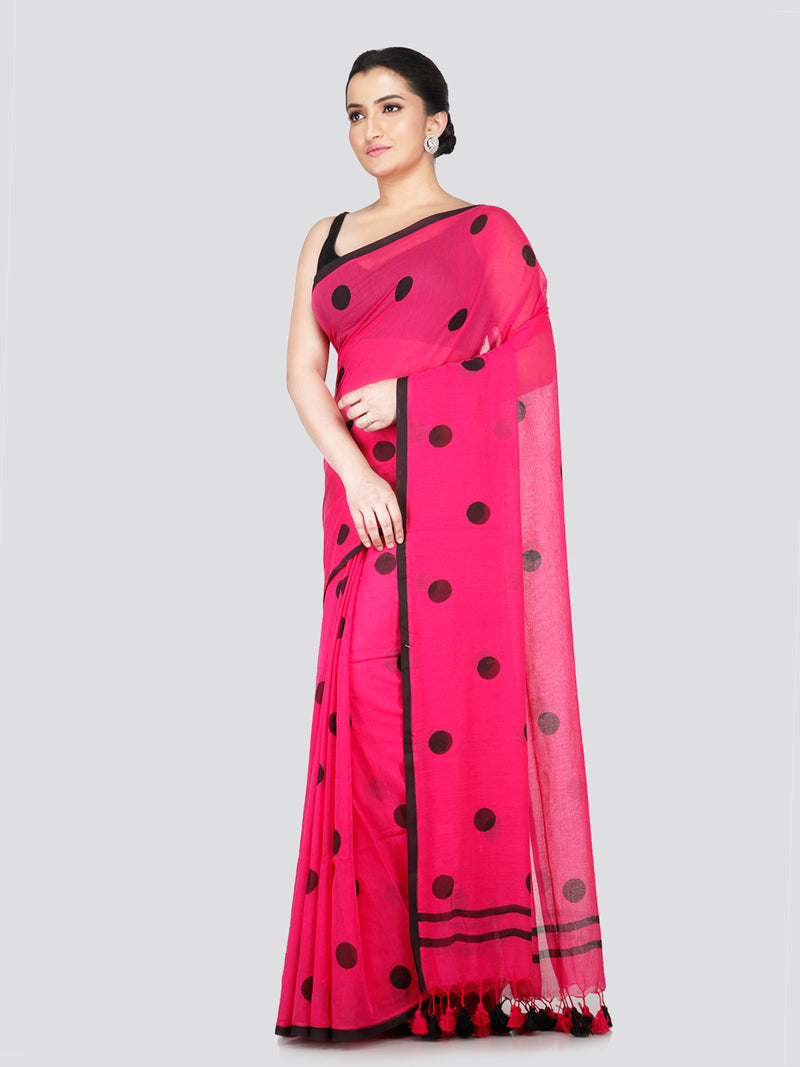 PinkLoom Women's Pink Cotton Saree