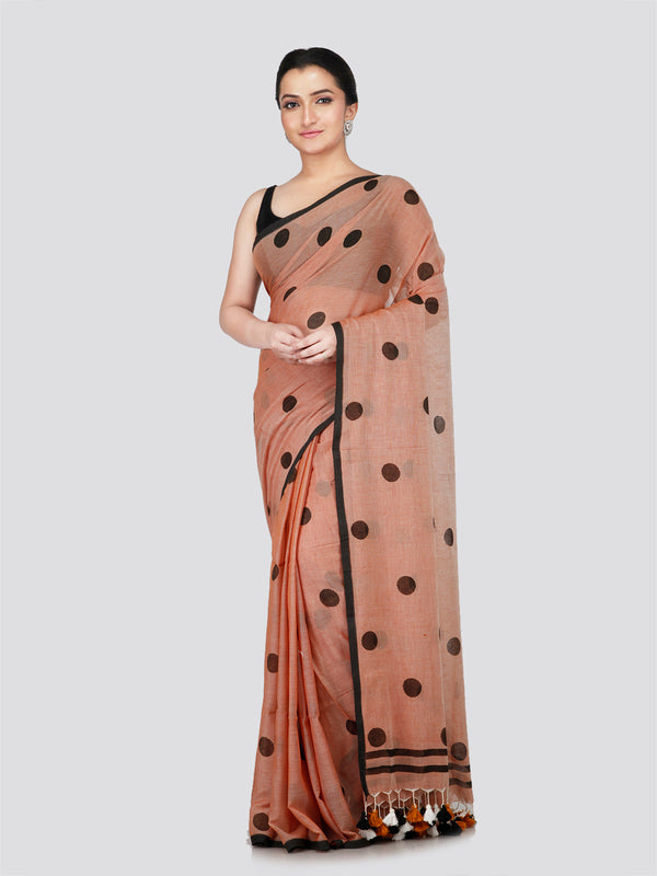 PinkLoom Women's Peach Cotton Saree