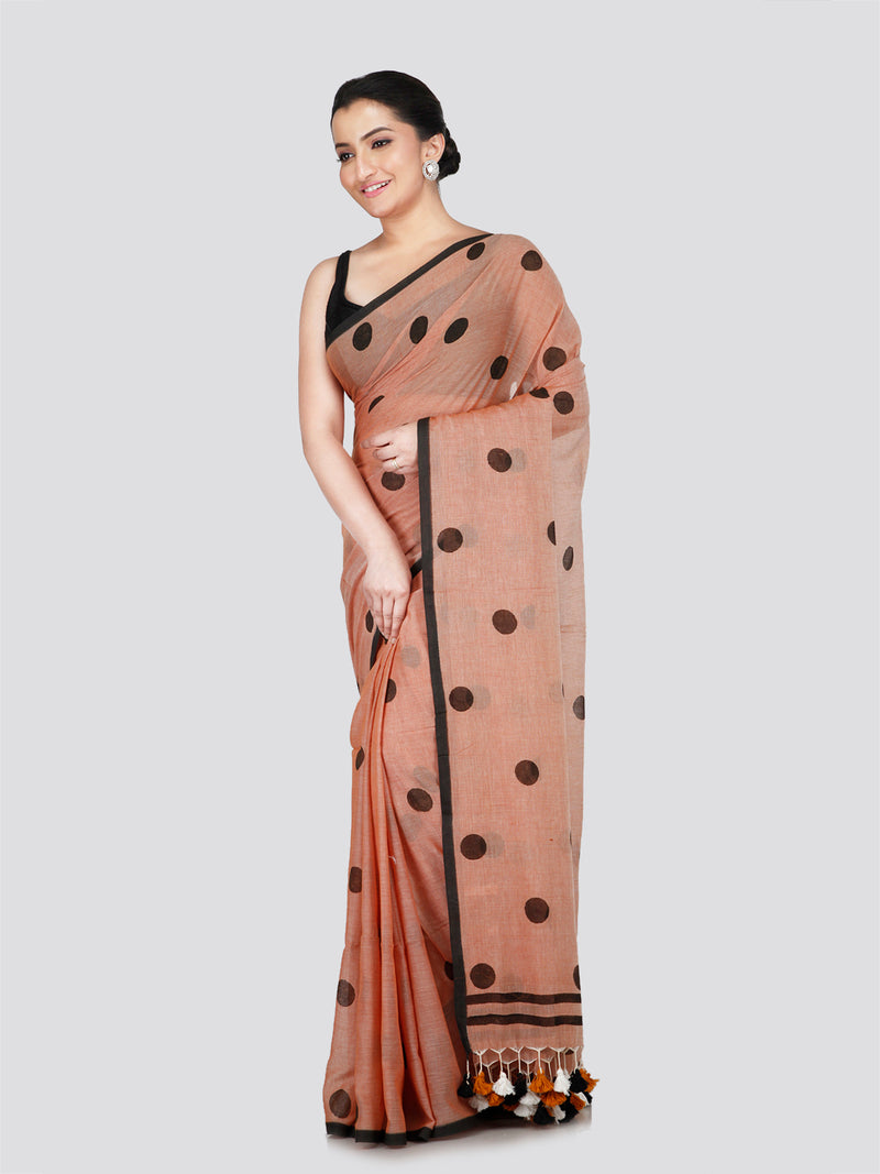 PinkLoom Women's Peach Cotton Saree