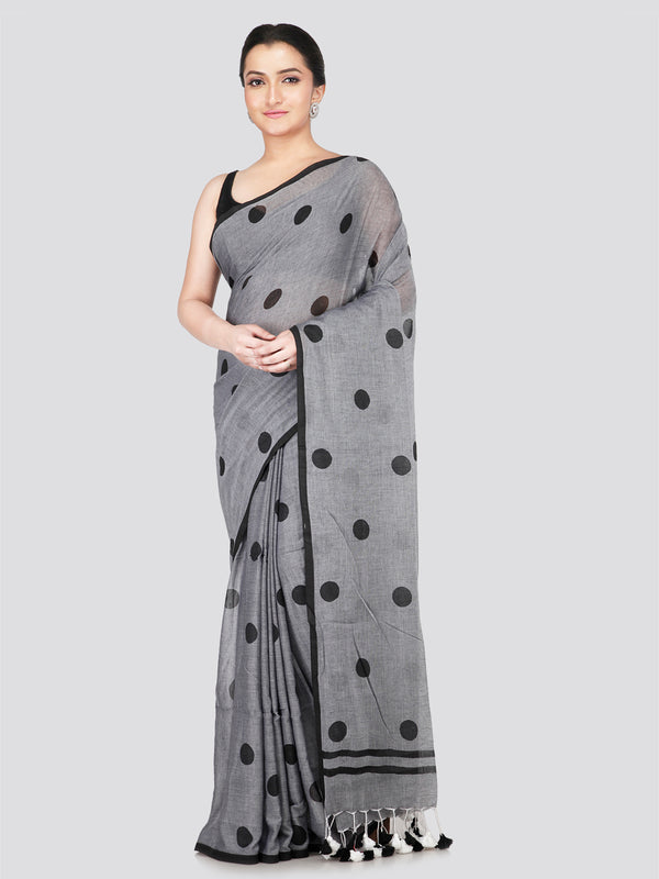 PinkLoom Women's Grey Cotton Saree