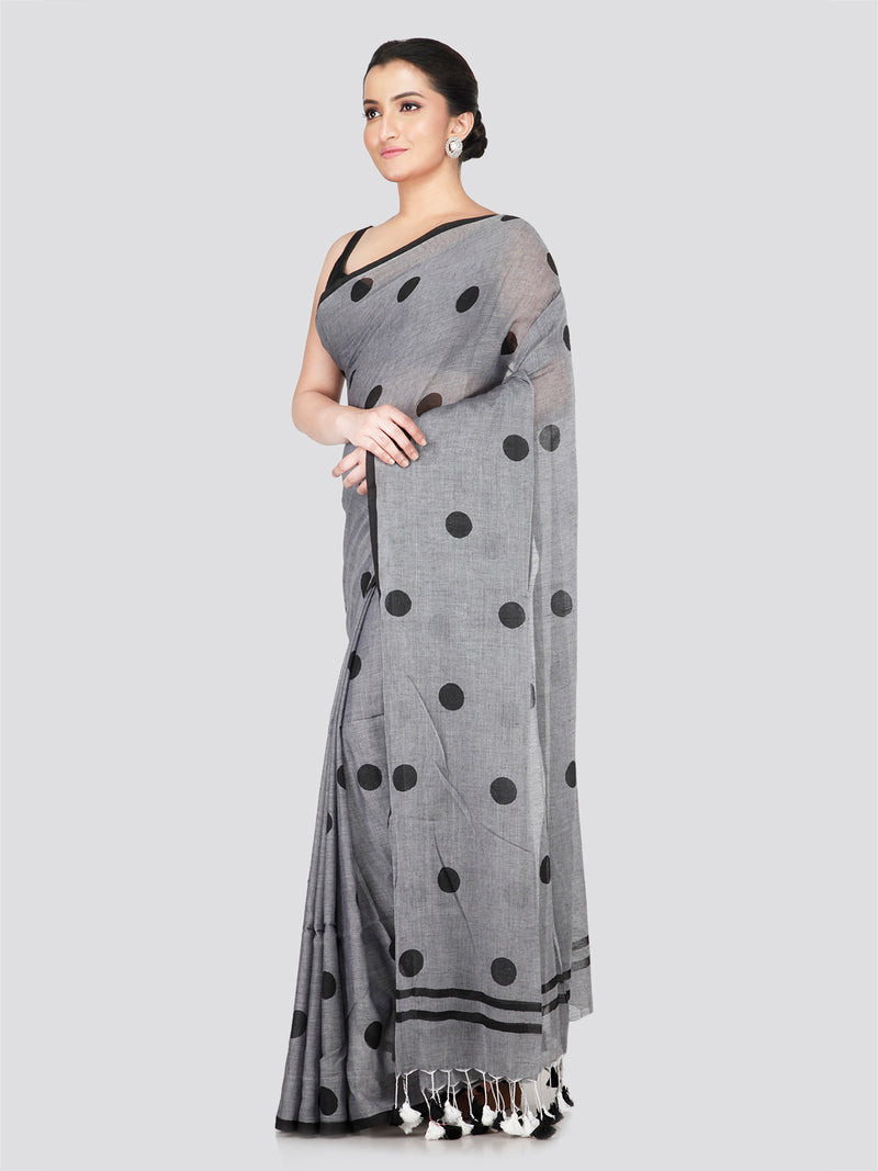 PinkLoom Women's Grey Cotton Saree