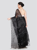 PinkLoom Women's Black Cut work Cotton Silk Saree