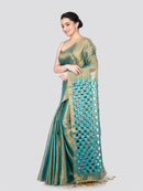 PinkLoom Women's Sea Green Cut work Cotton Silk Saree