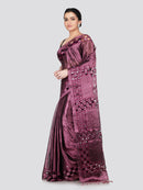PinkLoom Women's Purple Cut work Cotton Silk Saree