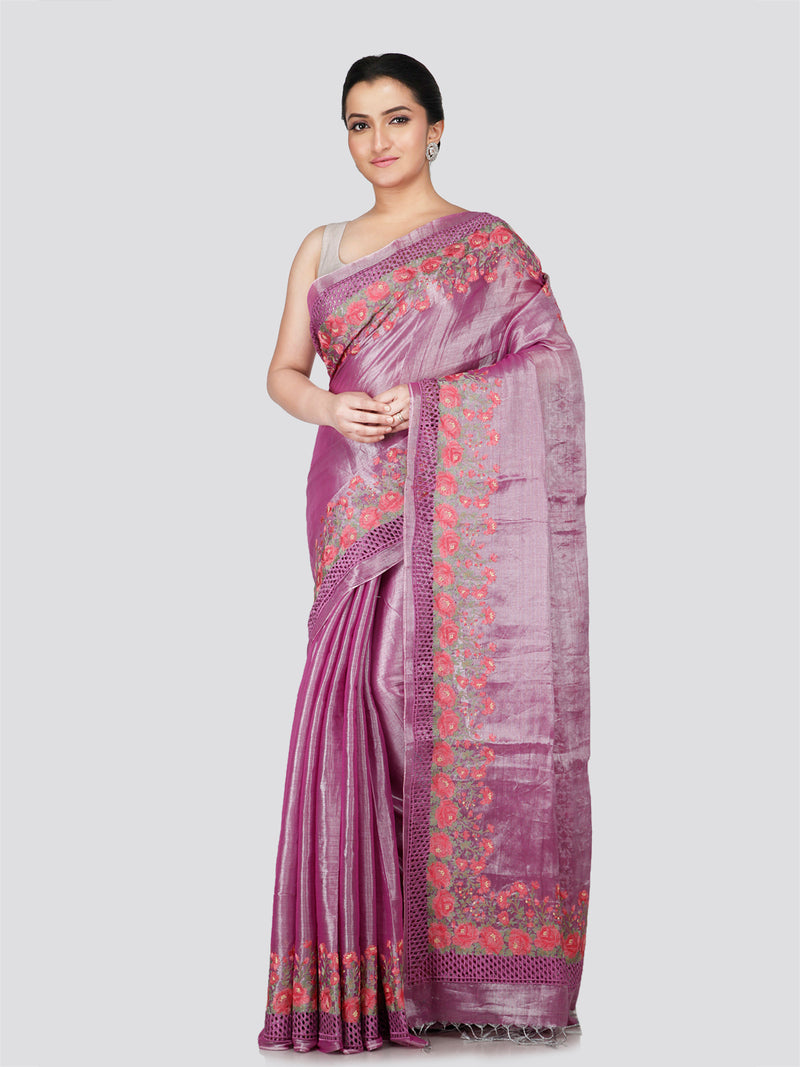 PinkLoom Women's Multi Cut work Cotton Silk Saree