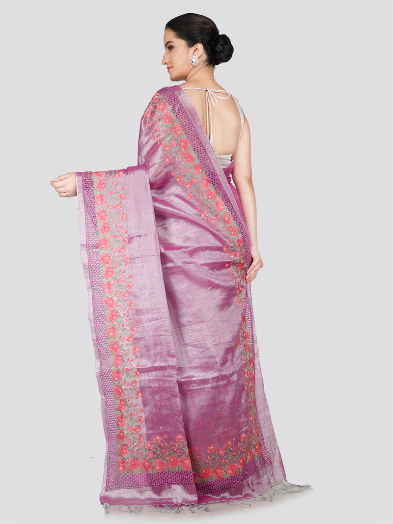 PinkLoom Women's Multi Cut work Cotton Silk Saree