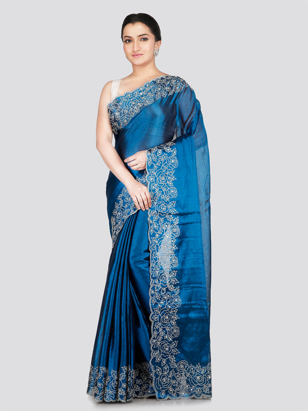 PinkLoom Women's Turquoise Blue Silk Saree