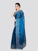 PinkLoom Women's Turquoise Blue Silk Saree