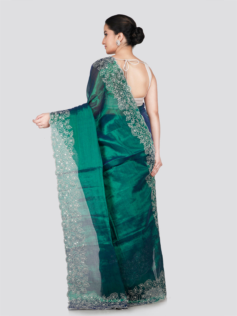 PinkLoom Women's Green Silk Saree