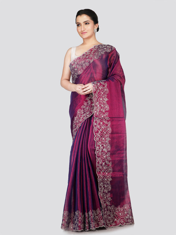 PinkLoom Women's Purple Silk Saree