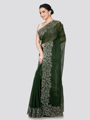 PinkLoom Women's Green Silk Saree