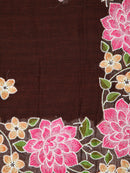 PinkLoom Women's Brown Mulmul Cotton Embroidered Saree