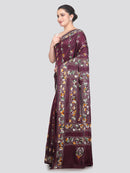 PinkLoom Women's Maroon Embroidered Kantha Work Silk Saree