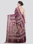 PinkLoom Women's Maroon Embroidered Kantha Work Silk Saree