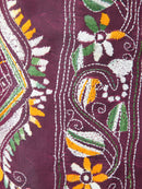 PinkLoom Women's Maroon Embroidered Kantha Work Silk Saree