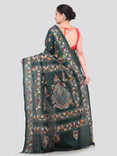 PinkLoom Women's Green Embroidered Kantha Work Silk Saree