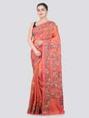 Pinkloom Pink Dual Tone Handloom Silk Embroidered Katha Stitch Work Saree