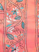 Pinkloom Pink Dual Tone Handloom Silk Embroidered Katha Stitch Work Saree