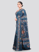 Pinkloom Blue Handloom Silk Embroidered Katha Stitch Work Saree
