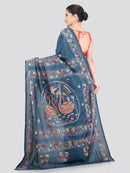Pinkloom Blue Handloom Silk Embroidered Katha Stitch Work Saree