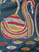 Pinkloom Blue Handloom Silk Embroidered Katha Stitch Work Saree