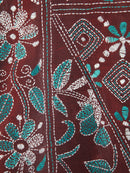 Pinkloom Maroon Handloom Silk Embroidered Katha Stitch Work Saree