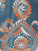 Pinkloom TealBlue Handloom Silk Embroidered Katha Stitch Work Saree