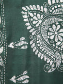Pinkloom Green Handloom Silk Embroidered Katha Stitch Work Saree