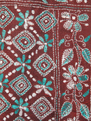 Pinkloom Maroon Handloom Silk Embroidered Katha Stitch Work Saree