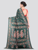Pinkloom Green Handloom Silk Embroidered Katha Stitch Work Saree