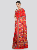 PinkLoom Women's Silk Katha Stich Saree With Unstitched Blouse Piece