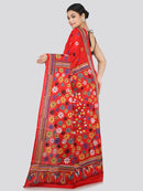 PinkLoom Women's Silk Katha Stich Saree With Unstitched Blouse Piece