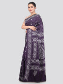 Pinkloom Violet Handloom Silk Embroidered Katha Stitch Work Saree