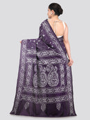 Pinkloom Violet Handloom Silk Embroidered Katha Stitch Work Saree