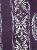 Pinkloom Violet Handloom Silk Embroidered Katha Stitch Work Saree