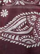 Pinkloom Wine Handloom Silk Embroidered Katha Stitch Work Saree