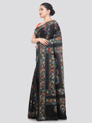 Pinkloom Green Handloom Silk Embroidered Katha Stitch Work Saree