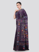 Pinkloom Blue Handloom Silk Embroidered Katha Stitch Work Saree