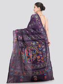 Pinkloom Blue Handloom Silk Embroidered Katha Stitch Work Saree