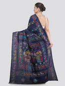 Pinkloom Blue Handloom Silk Embroidered Katha Stitch Work Saree