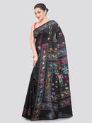 Pinkloom Green Handloom Silk Embroidered Katha Stitch Work Saree