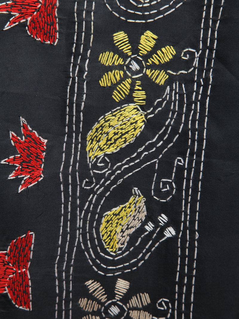 Pinkloom Green Handloom Silk Embroidered Katha Stitch Work Saree