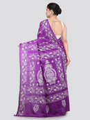 Pinkloom Violet Handloom Silk Embroidered Katha Stitch Work Saree