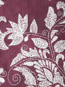 Pinkloom Wine Handloom Silk Embroidered Katha Stitch Work Saree